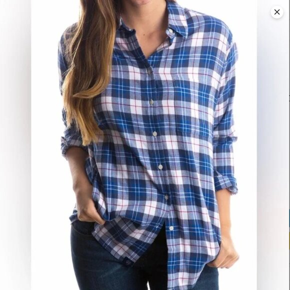 Lauren James plaid collared long sleeve button up shirt, blue white and red size - Picture 1 of 12